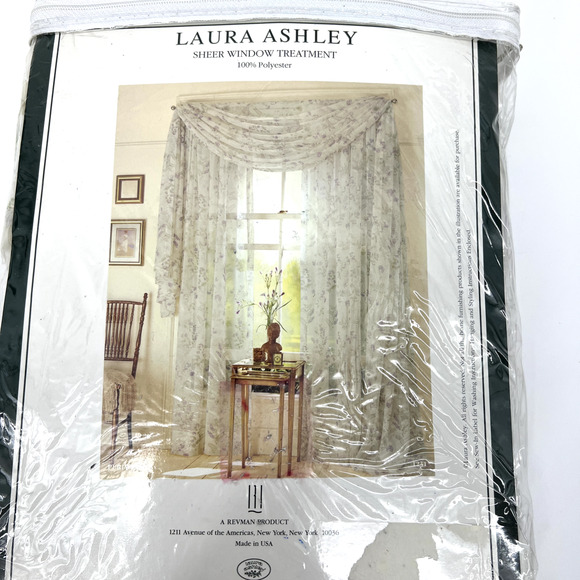 Vintage Laura Ashley Periwinkle Floral Sheer Scarf Valance 216 x 56 - Picture 1 of 6